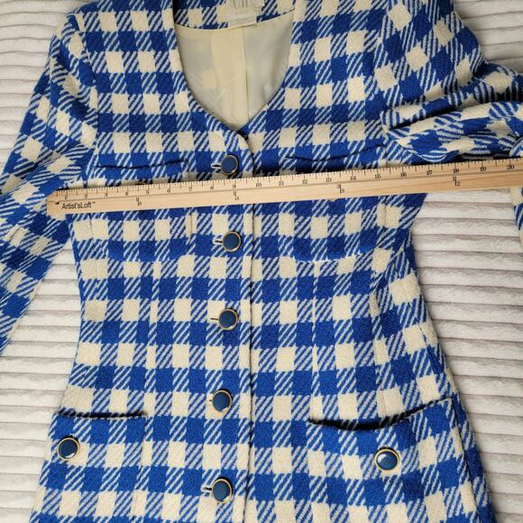 Vintage Clifford‎ & Wills Blue Check Blazer Wool Blend Gold Buttons Size 4 Retro - Picture 8 of 11